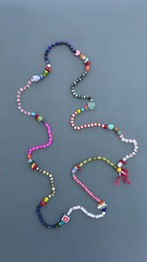 Colorful Handmade Beaded Necklace, Boho Gemstone Statement Necklace, Mixed Bead Jewelry, Eclectic Artisan Necklace, Festival Gift for Women