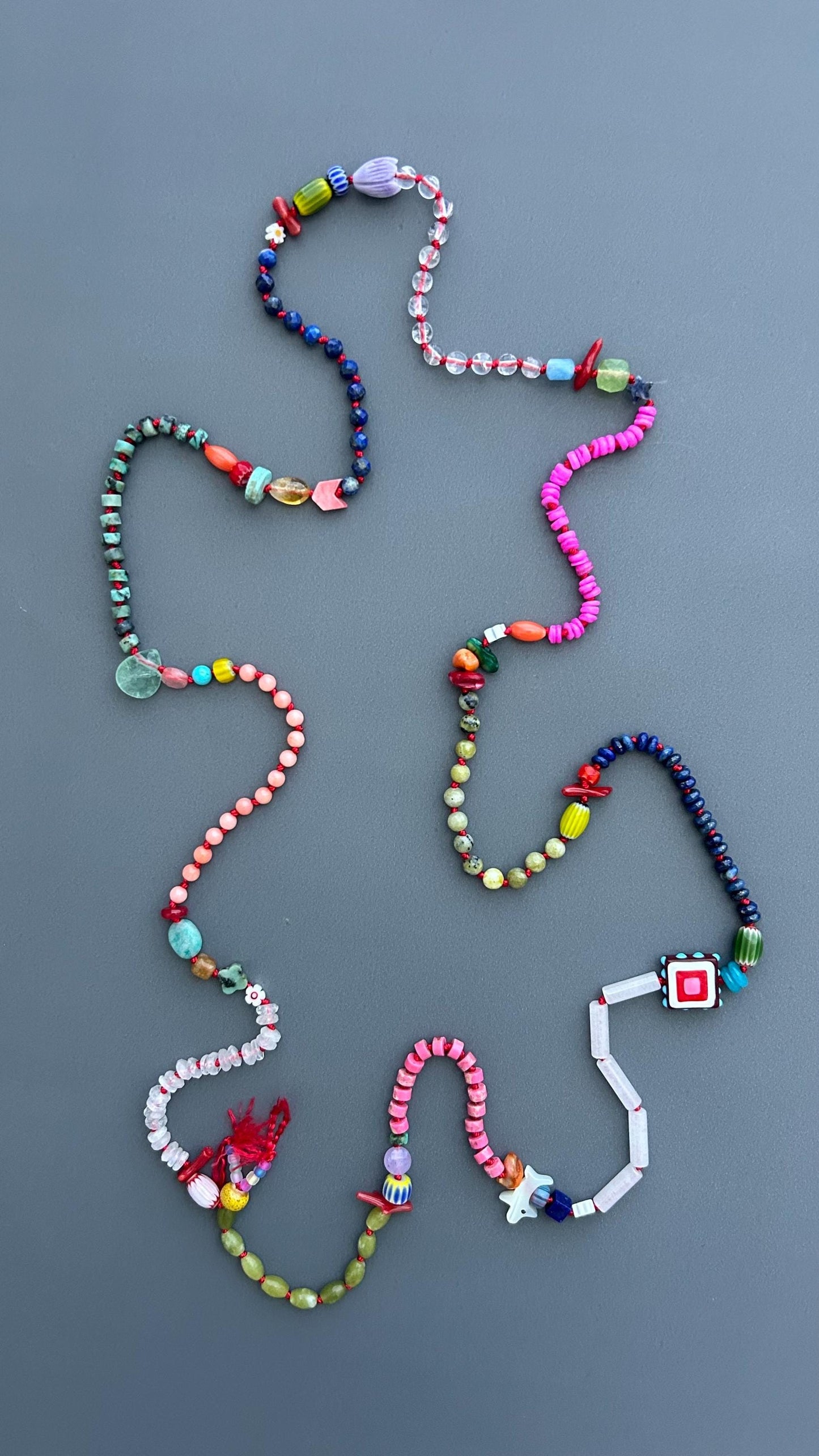 Colorful Handmade Beaded Necklace, Boho Gemstone Statement Necklace, Mixed Bead Jewelry, Eclectic Artisan Necklace, Festival Gift for Women