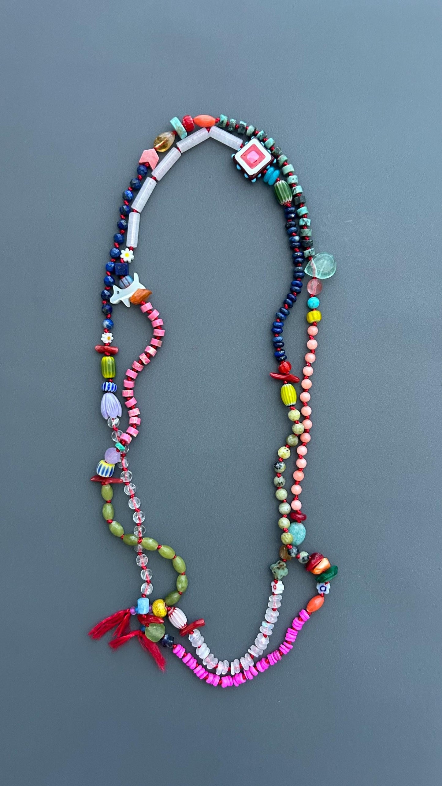 Colorful Handmade Beaded Necklace, Boho Gemstone Statement Necklace, Mixed Bead Jewelry, Eclectic Artisan Necklace, Festival Gift for Women