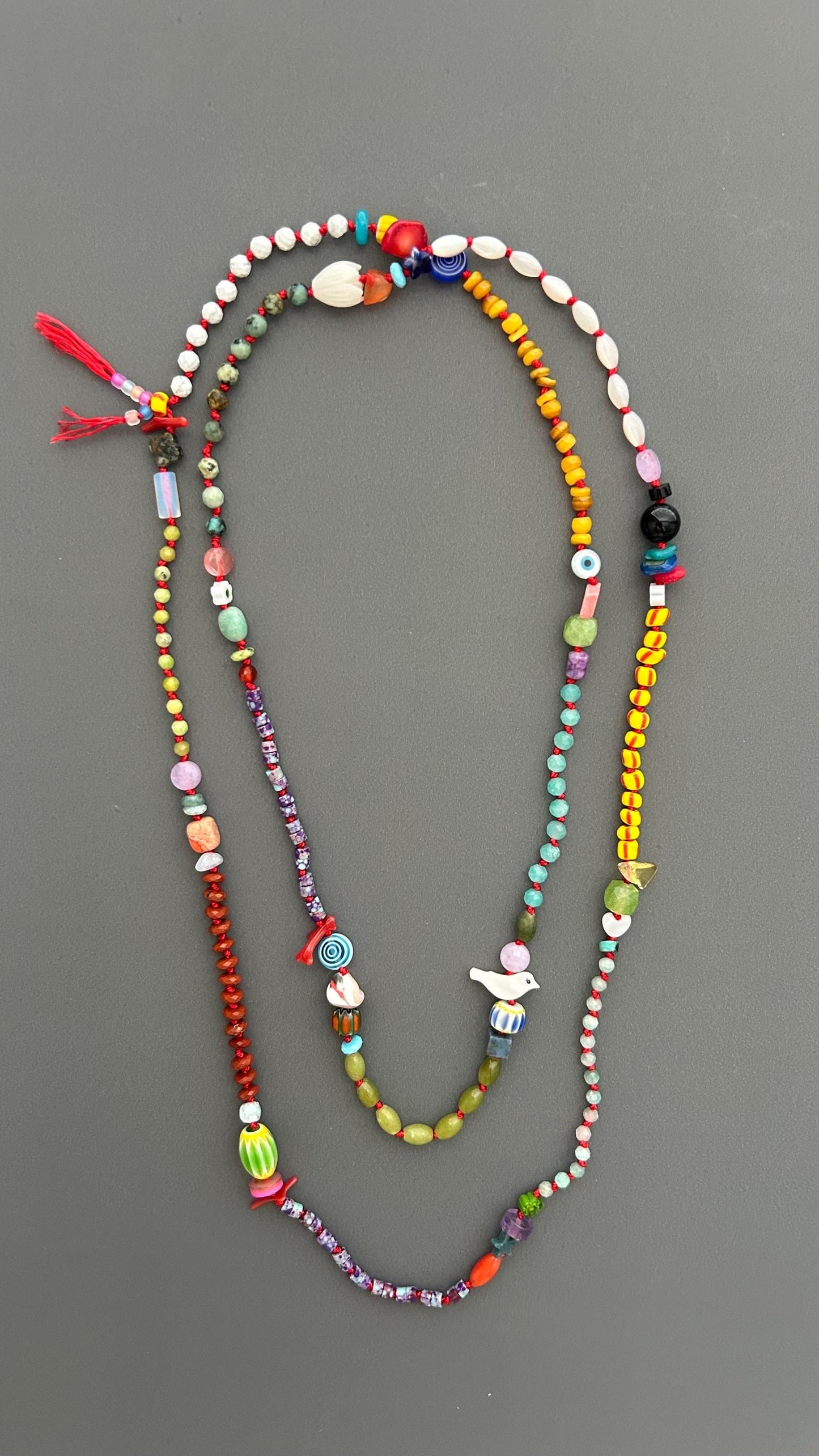 Saturar Colorful Handmade Beaded Necklace, Boho Statement Necklace, Eclectic Artisan Jewelry, Long Multicolor Necklace, Gift for Her