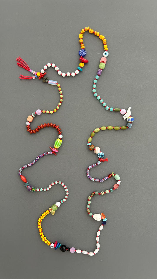 Saturar Colorful Handmade Beaded Necklace, Boho Statement Necklace, Eclectic Artisan Jewelry, Long Multicolor Necklace, Gift for Her