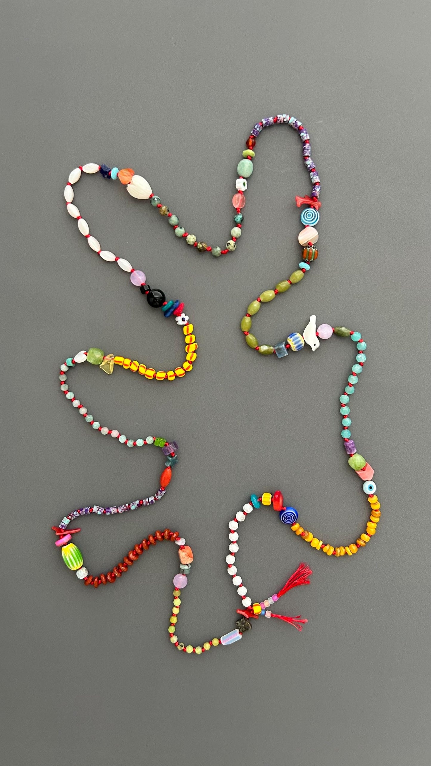 Saturar Colorful Handmade Beaded Necklace, Boho Statement Necklace, Eclectic Artisan Jewelry, Long Multicolor Necklace, Gift for Her