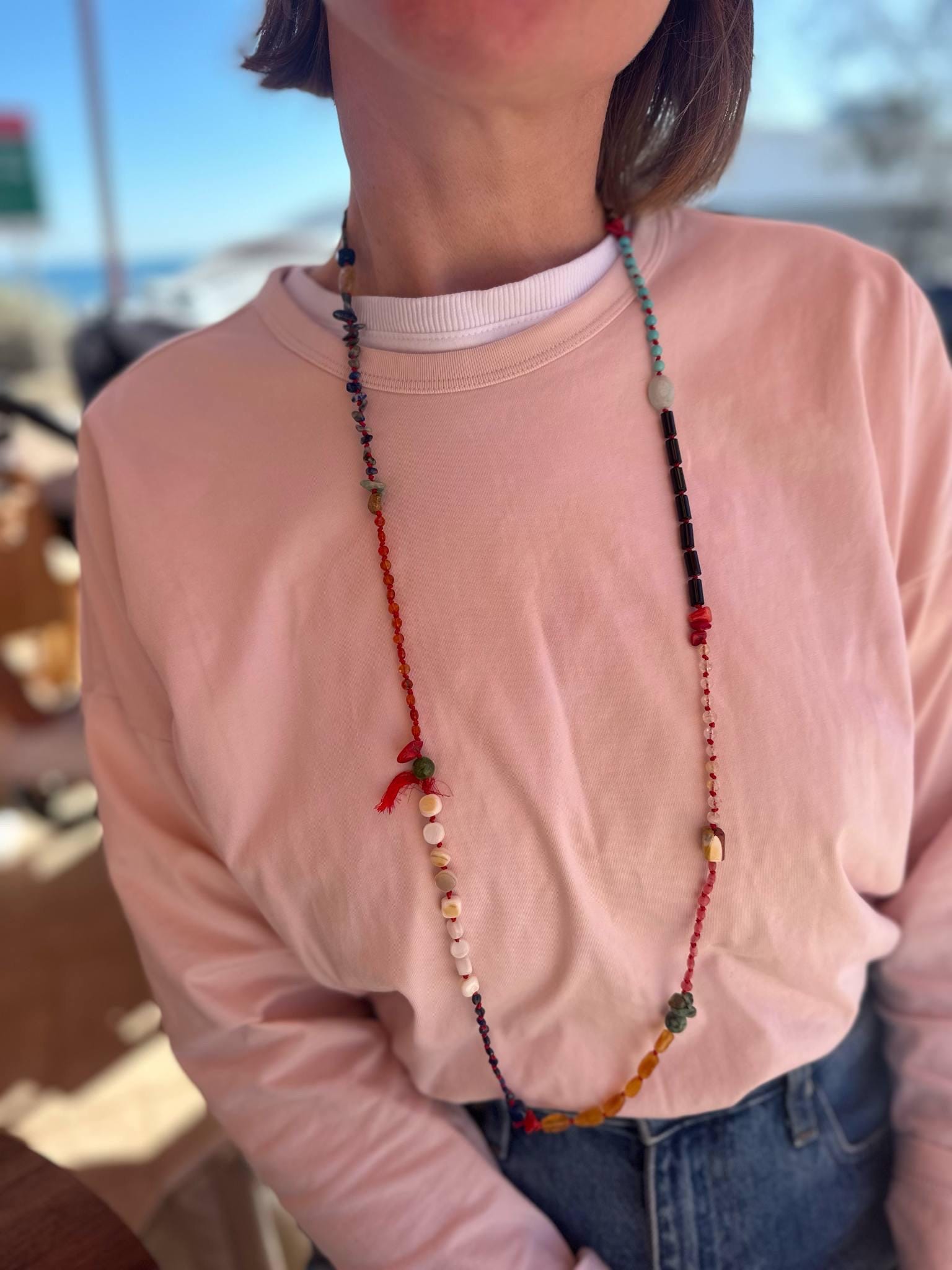 Saturar Colorful Handmade Beaded Necklace, Boho Statement Necklace, Eclectic Artisan Jewelry, Long Multicolor Necklace, Gift for Her